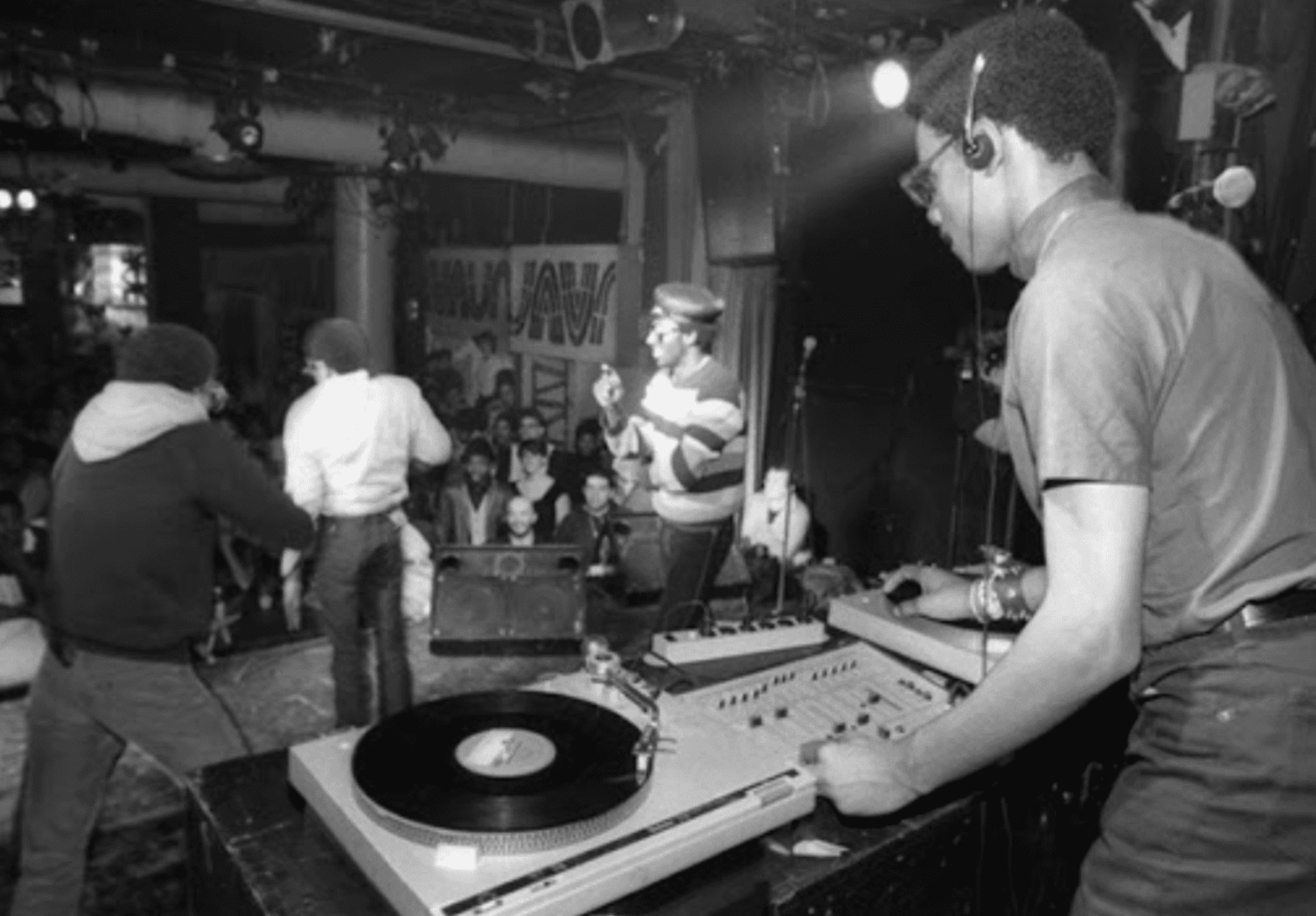 A DJ scratching records 